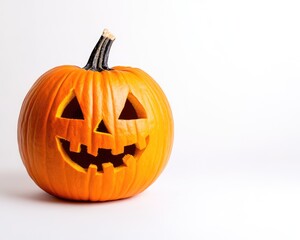 Cheerful Pumpkin Displaying Halloween Messages Against a Bright White Canvas
