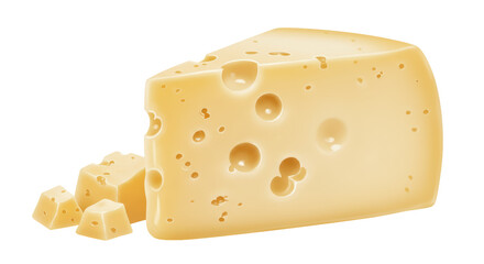 Isolated Cheese Slice and Cubes