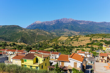 A road view of the town of Orgosolo on the island of Sardinia in Italy