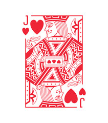 Jack character, Hearts suit playing card, vintage classic design, isolated on white, editable stroke line, vector illustration.	