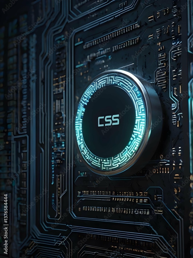 Leinwandbilder glowing css button on a detailed circuit board background