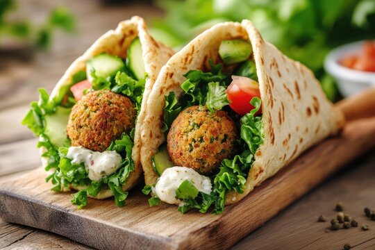 Delicious Falafel Pita Sandwich Packed with Fresh Vegetables and Flavorful Sauce
