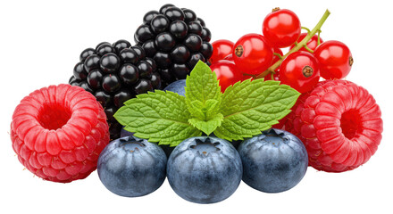 Isolated Mixed Berries with Mint