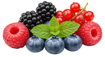 Isolated Mixed Berries with Mint