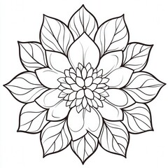 Fototapeta premium A detailed black and white floral mandala design with intricate petal patterns.