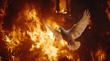 Fototapeta premium White Bird Flying Over Fire