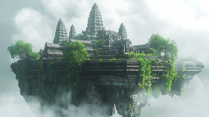Mysterious floating islands with ancient temples