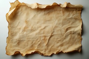 Aged, crumpled parchment with an antique appearance lies on a flat surface, exuding a historic and vintage feel.
