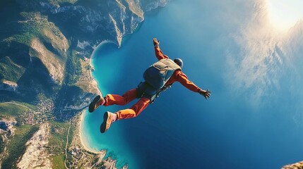 Adventure seekers skydiving over breathtaking scenery 