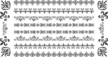 Obraz premium Elegant black and white decorative patterns featuring intricate designs and borders for artistic use.