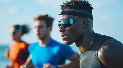 Athletes training with smart fitness wearables
