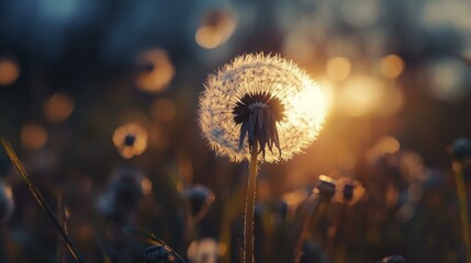 Dandelion Seed Head in Golden Sunset Light - Delicate Beauty of Nature