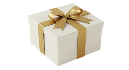 Isolated White Gift Box with Gold Ribbon