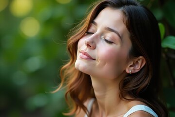 Closed eyes, peaceful expression, perfect features , eyebrows, complexion, peaceful