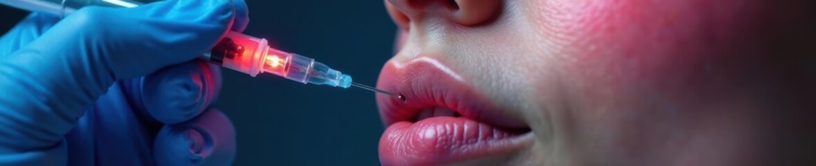 Obraz premium Close-up of needle injecting filler into face , treatment, clinic, syringe