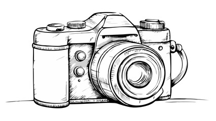 Vintage camera sketch in black and white illustration  