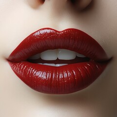 Fototapeta premium Red Lips with Closeup Beauty Shot.