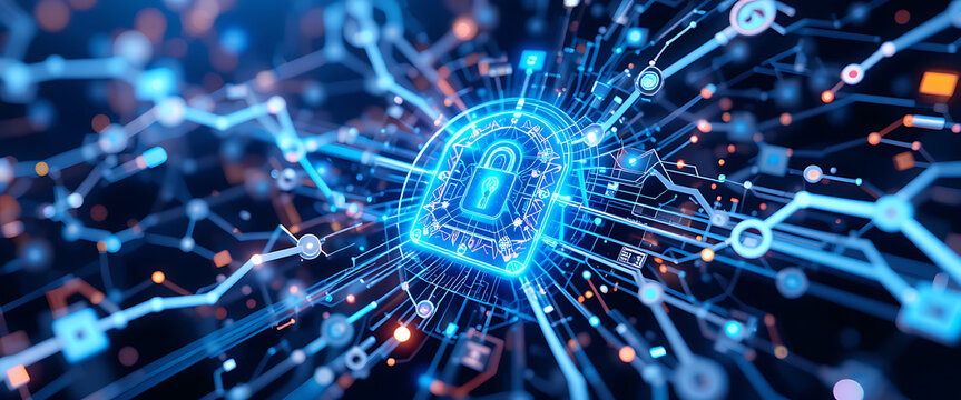 Abstract block chain technology system design for improving cyber security, high efficiency Internet technology, 3D, high quality, pop up, super smooth, connected, 