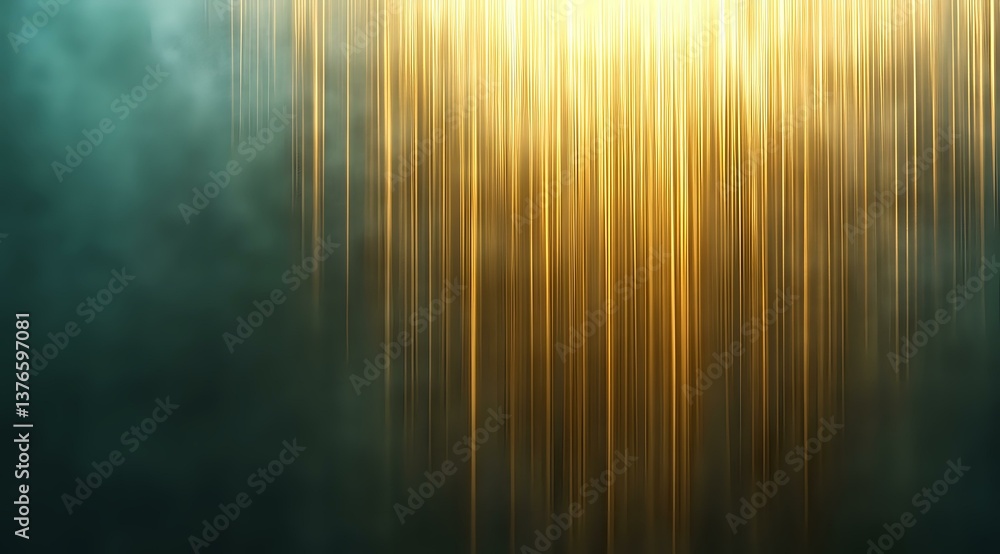 Aufkleber abstract golden light rays streaming through dark emerald green atmosphere creating dramatic vertica
