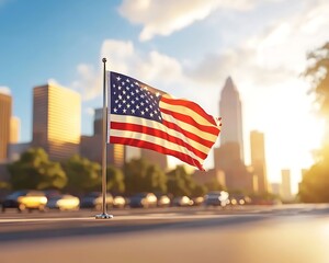 US Flag City Sunrise