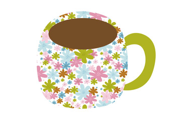 Coffee cup with floral print. Designer tableware
