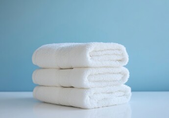 Stacked White Terry Towels on Counter for Bathroom or Spa
