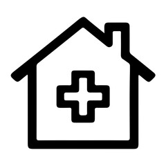 Fototapeta premium Medical cross on house icon in outline style as concept of healthcare location pharmacy ecommerce wellness services and digital medical platform integration