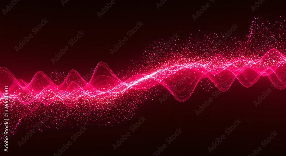 Poster digital abstract background with swirling pink neon lines. dark waves for data stream visualization 