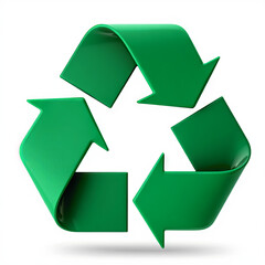 The recycling symbol features three intertwining green arrows, representing the circular economy and commitment to sustainability. This design emphasizes environmental responsibility