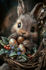 easter bunny with basket of eggs