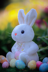 Stuffed easter bunny plushie and easter eggs