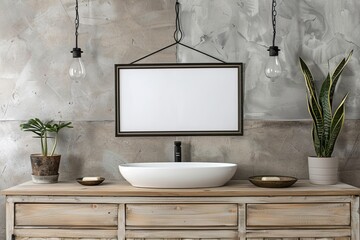 Modern Bathroom Decor with White Sink and Green Plants