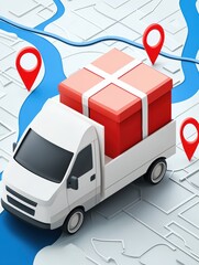 Delivery app screen concept with animated route lines, drop-off points and map markers, showcasing efficient smart logistics and real-time package tracking