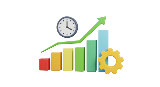 Isolated Business Growth Chart with Clock and Gear