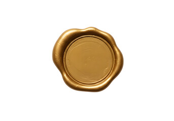 Elegant Round Golden Wax Seal with Shiny Embossed Surface Isolated on PNG Background.