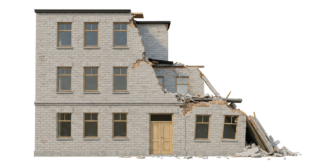 Isolated Damaged Brick Building
