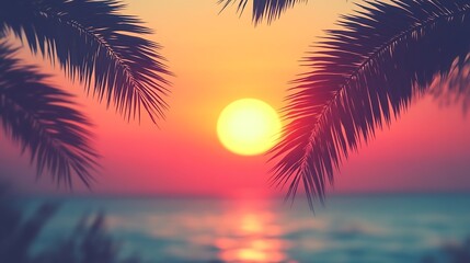 Tropical Sunset Beach Palms.