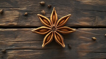 Fototapeta premium Star anise pod with intricate symmetry on wooden background