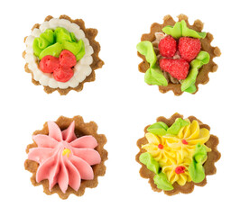 Four delicious cakes top view