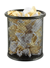Trash can with crumpled paper