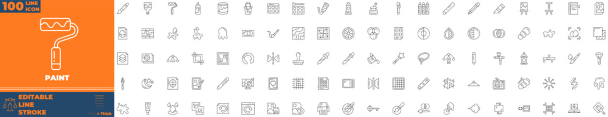 Paint Line Editable Icons set. Vector illustration in modern thin line style of paint icons:  paint, artwork, paintbrush, artist, museum, painter, etc
