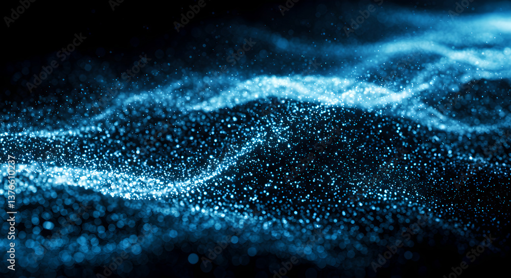 Poster digital wave background for technology presentation, data analysis. glowing blue sparkling particles