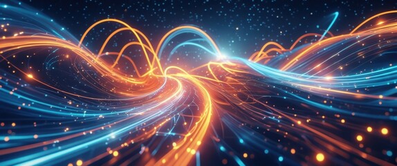 Fototapeta premium dynamic blue and orange light trail with vibrant stars