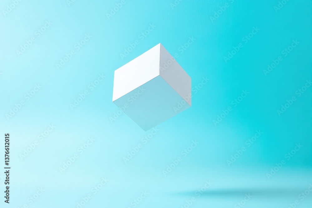 Poster Floating white cube against a vibrant blue background creating a minimalist visual effect