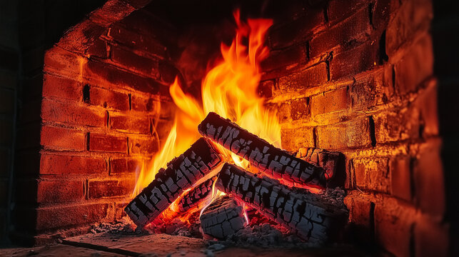 burning embers and charcoal at the bottom