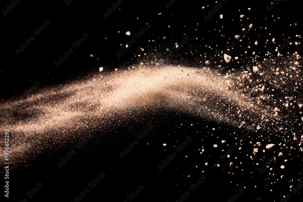 Poster Dramatic capture of swirling powder creating dynamic patterns against a dark background