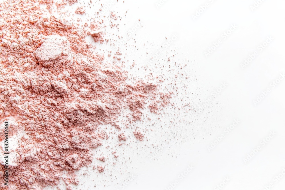Poster texture of pink powder scattered on white surface demonstrating its fine particles and soft appearan