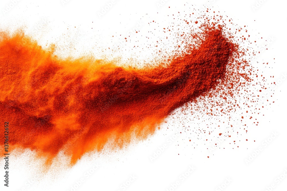 Aufkleber Vibrant red spice powder swirling artistically on white background creating a dynamic visual display of color and texture in culinary art