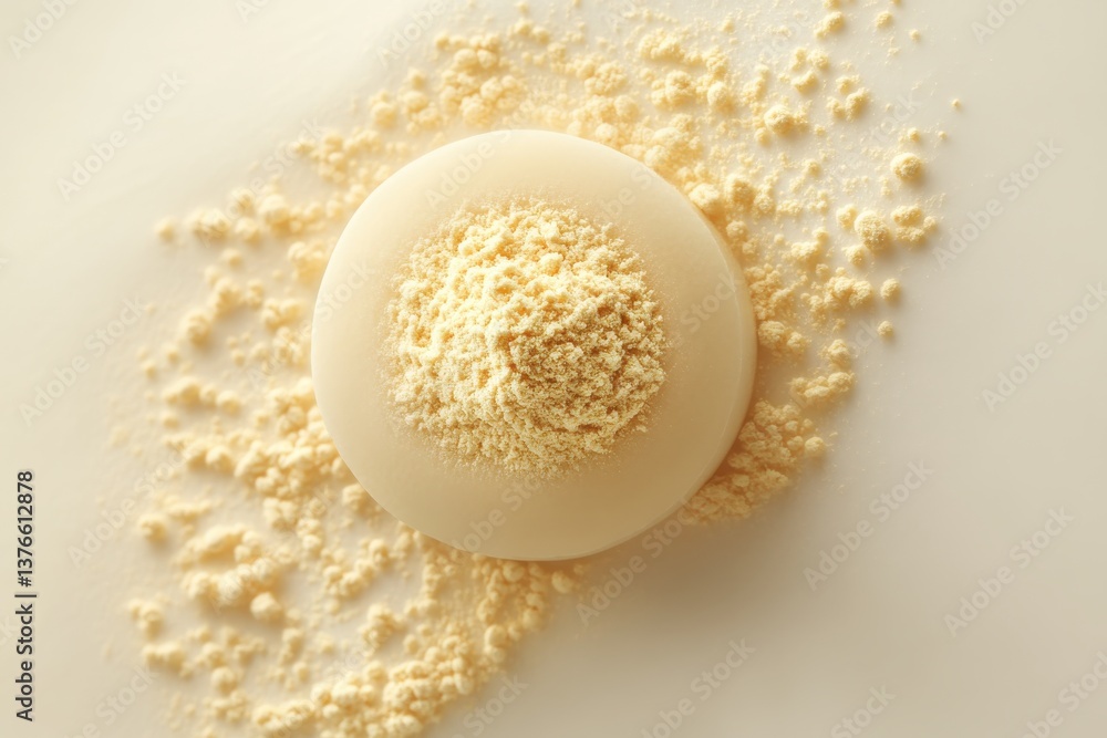 Poster Powdered substance arranged artistically on a smooth surface with surrounding fine particles