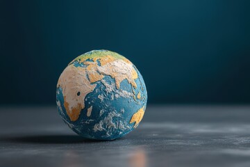 Fototapeta premium The Globe Shows Continents And Oceans Against A Dark Background